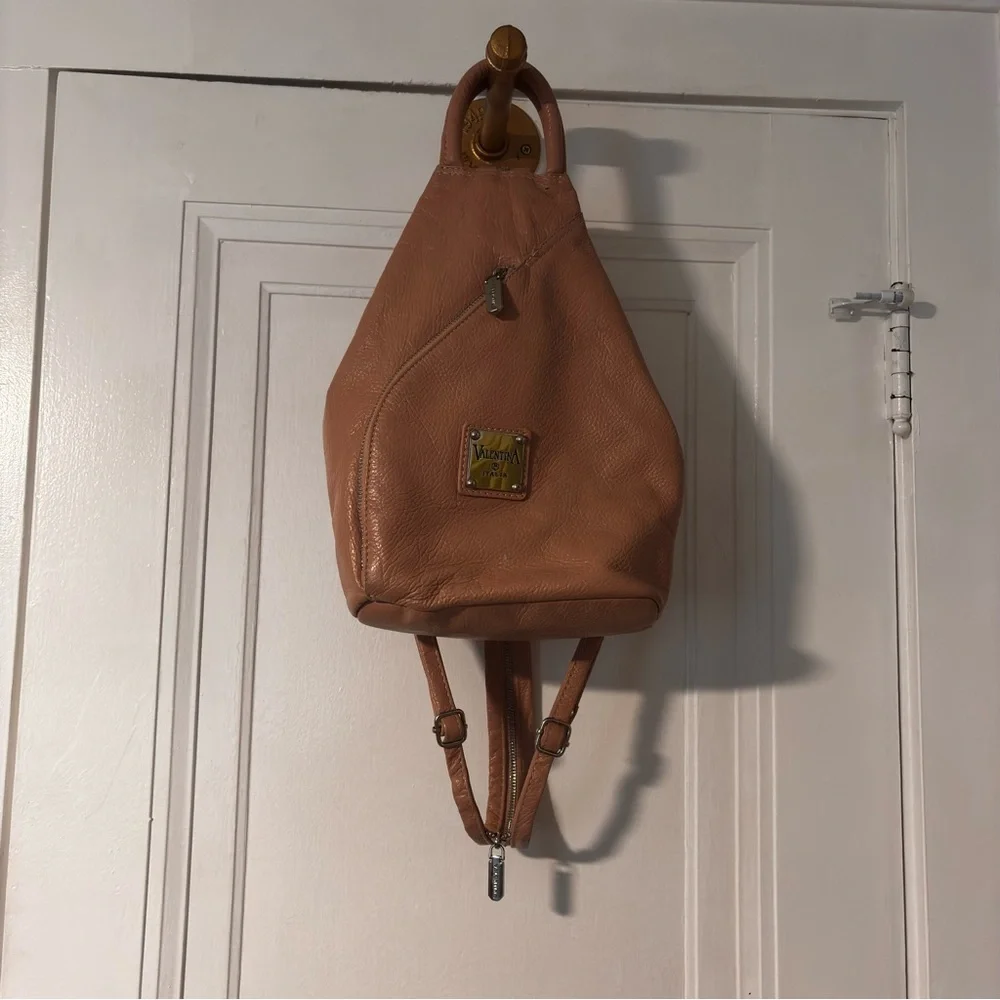 Valentina dusty rose leather Urban Backpack Minimalist Design